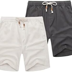 COOFANDY Men's Linen Shorts Casual Elastic Waist Drawstring Summer Beach Shorts