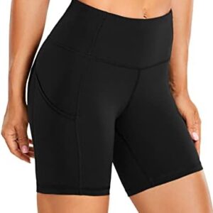 CRZ YOGA Women's Naked Feeling Light Running Shorts 6 Inches - High Waisted Gym Biker Compression Shorts with Pockets