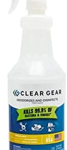 Clear Gear - Disinfectant, Cleaner, and Deodorizer For Sports Equipment, Gyms, and Fitness Centers - EPA-Registered, Hospital Grade, Made in USA - 1-Pack of 32 Oz Bottle Disinfecting Spray