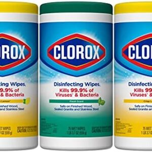 Clorox Disinfecting Wipes, Bleach Free Cleaning Wipes, Multi-surface Wipes, Fresh Scent & Crisp Lemon Value Pack, 75 Wipes (Pack of 3) - Packaging May Vary