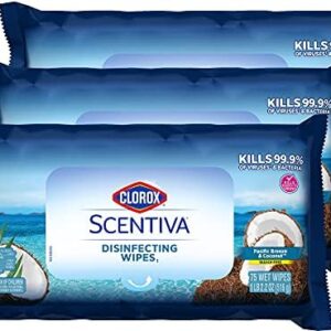 Clorox Scentiva Cleaning Wipes, Bleach Free Cleaning Wipes that Kill Bacteria, Pacific Breeze & Coconut Scent, 75 Count (Pack of 3)