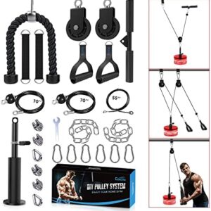 Concho Cable Pulley System Gym, Upgraded Weight Pulley System with 3 Detachable Handles, LAT and Lift Pulley Attachments for Biceps Curl, Triceps, Chest Workout - DIY Home Gym Fitness Equipment