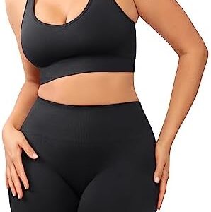 Cosmolle Women 2 Pieces Workout Sets High Waisted Yoga Leggings with Stretch Seamless Sports Bra Gym Tracksuits Active Set