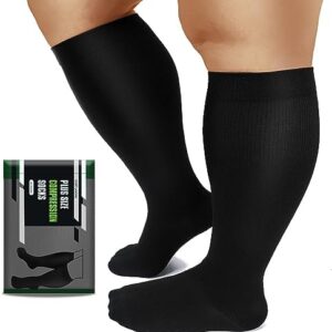 DHSO Plus Size Compression Socks for Women & Men, 20-30 mmhg Wide Calf Knee High Stockings for Circulation Support Recovery