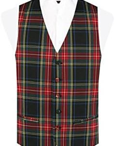 Dobell Mens Green Tartan Vest Regular Fit 5 Button Waistcoat