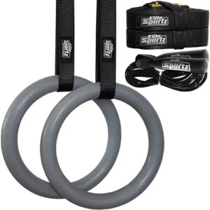 Elite Sportz Gymnastic Rings - Exercise Ring Set for Total Body Strength Training & Pull Ups w/Secure Buckles & Straps - 2 Non Slip Olympic Rings, Indoor Workout Equipment for Kids & Adults