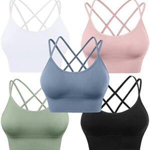 Evercute Cross Back Sport Bras Padded Strappy Criss Cross Cropped Bras for Yoga Workout Fitness Low Impact