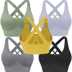 Evercute Sports Bra for Women Padded Medium Support Criss Cross Strappy Bras Seamless High Impact Yoga Exercise Athletic Bras