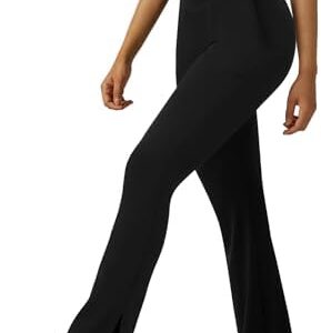 FARUNGS Womens Crossover Flare Yoga Pants High Waisted Split Hem Flare Leggings with Pockets Bootcut Workout Pants