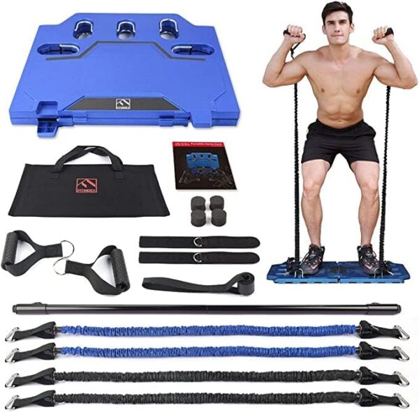 FITINDEX Portable Home Gym, Home Workout Equipment, Gym Equipment for Home for Men Women to Build Muscle and Burn Fat with Resistance Bands Bar, Full-Body Fitness Equipment for Indoor/Outdoor/Travel