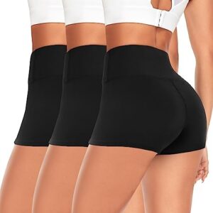 FULLSOFT 3 Pack Biker Shorts Women–3" High Waisted Buttery Soft Workout Athletic Booty Spandex Yoga Shorts