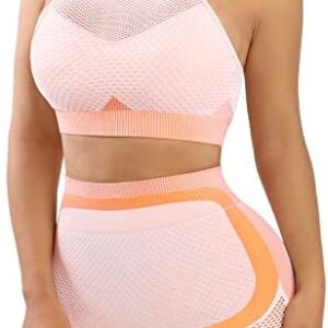 FeelinGirl Short Workout Sets for Women 2 Piece High Waist Shorts with Spaghetti Strap Sports Bra Yoga Gym Crop Outfits Sets