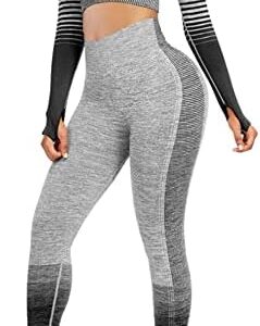 FeelinGirl Workout Sets for Women 2 Piece Long Sleeve Yoga Outfits Seamless Ribbed Crop Top High Waist Legging