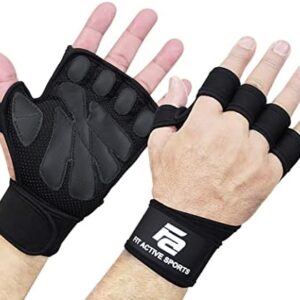 Fit Active Sports New Ventilated Weight Lifting Workout Gloves with Built-in Wrist Wraps for Men and Women - Great for Gym Fitness, Cross Training, Hand Support & Weightlifting.