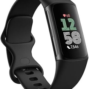 Fitbit Charge 6 Fitness Tracker with Google apps, Heart Rate on Exercise Equipment, 6-Months Premium Membership Included, GPS, Health Tools and More, Obsidian/Black, One Size (S & L Bands Included)