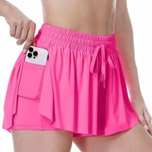 Flowy Shorts, 2 in 1 Butterfly Shorts High Waisted Athletic Shorts for Women Workout Biker Running Yoga Gym Tennis