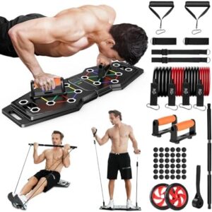 Foldable Push Up Board, 25-In-1 Multifunction Home Workout Equipment for Upper Body Strength Training, Portable Push Up Board with Color-Coded Variations and Accessories for Chest, Triceps, Back, Arms