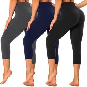 GAYHAY 3 Pack High Waisted Capri Leggings for Women - Soft Stretch Tummy Control - Exercise Pants for Running Cycling Workout