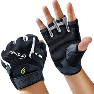 Glofit Workout Gloves for Men & Women, Full Palm Protection & Extra Durability Weight Lifting Gloves with Suede Cushion Pads, Fingerless Gym Exercise Gloves for Training