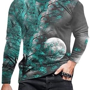 Graphic Sweatshirts For Men Fashion 3D Moon Print Pullover Tops Plus Size Long Sleeve Sport Fitness Tee Shirt Blouse