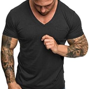 Gym Shirts for Men V Neck Workout Tee Shirt Muscle Fitted Athletic T-Shirt Classic Plain Active Tops for Fitness