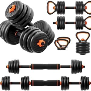 HOFURME Adjustable Dumbbell Set, 33/55/77 LBS Free Weights Dumbbells, 4 in 1 Weight Set, Dumbbell, Barbell, Kettlebell and Push-up, Home Gym Fitness Workout Equipment for Men and Women