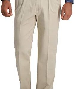 Haggar Men's Premium No Iron Khaki Classic Fit Pleat Front Regular and Big & Tall Sizes