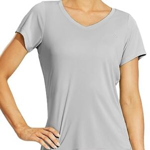 Haimont Women's Quick Dry Short Sleeve T-Shirts V-Neck UPF 50+ Tops Workout Athletic Fitness Running, Moisture Wicking