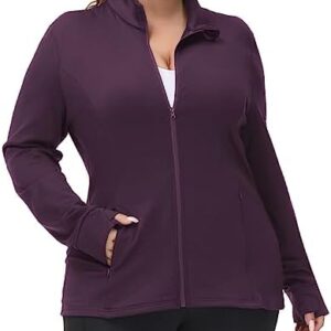 Hanna Nikole Women Lightweight Plus Size Running Jacket Full Zip Sportswear with Thumb Holes