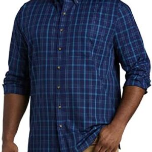 Harbor Bay Easy-Care Plaid Sport Shirt, Navy Teal, 5XLT