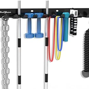 Home Gym Storage Rack - 12 Hook Heavy-Duty Gym Rack Organizer, Multi-Purpose Workout Gear Wall Mount Hanger, for Barbell Storage, Resistance Bands, Jump Ropes, Chains and Weightlifting Belts