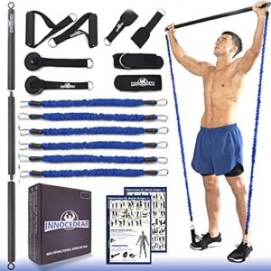 INNOCEDAR Home Gym Bar Kit with Resistance Bands,Portable Gym Full Body Workout,Adjustable Pilates Bar System,Safe Exercise Weight Set,Home Exercise Equipment for Men&Women- Muscle&Fitness