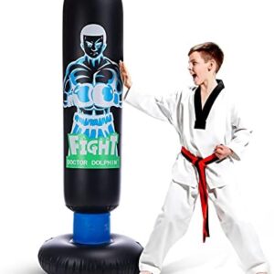 Inflatable Kids Punching Bag with Stand 63 inch with Stand Freestanding Punching Bag with Bounce Back Tall 63 inch Fitness Boxing Bag for Practice Kickboxing Taekwondo MMA Karate for Kids and Adults