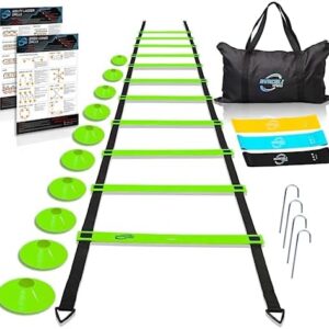 Invincible Fitness Agility Ladder Set - Enhance Speed, Power, Strength - Improves Coordination - Suitable for Weight Loss, Quick Feet, Adjustable and Fixed Rungs (Orange, Yellow, Green)