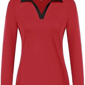 JACK SMITH Women's Long Sleeve Golf Polo Shirts Collared V Neck Athletic Tennis Shirts Moisture Wicking