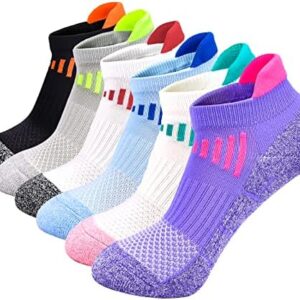 J.WMEET Womens Ankle Athletic Socks Low Cut Cushioned Breathable Running Performance Sport Tab Cotton Socks 6 Pack