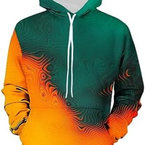 KCaHFO Men's Pullover Hoodies Star Tree Printed Color Block Long Sleeve Casual Hooded Sweatshirts with Kanga Pockets