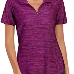 LURANEE Women's Short Sleeve Moisture Wicking Athletic Shirts Quarter Zip Pullover