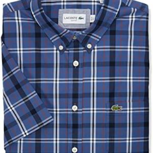 Lacoste Men's Short Sleeve Oxford Button Down Collar Regular Fit Woven Button Down Shirt