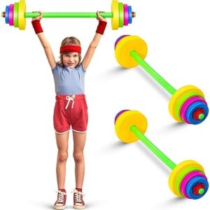 Leyndo 2 Set Kids Barbell Weight Set Workout Equipment Colorful Workout Weights Kids Plastic Barbell for Children Toddler Beginner Exercise Gym Fitness Adjustable Weight Lifting Powerlifting