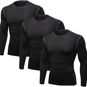 Long Sleeve Compression Shirts for Men 3 Pack Sun Protection Tee Tops Summer Dry Fit Workout Football Undershirt