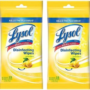 Lysol Disinfecting Wipes to-Go Pack, Lemon Scent, 15 ct (Pack of 2)