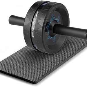 Mata1 Ab Roller Wheel (12” x 6.5”, Black) w/Knee Pad, Abs Workout Machine, Perfect for Core & Abdominal Strength Training, Exercise Wheels for Home Gym, Fitness Equipment for Sports