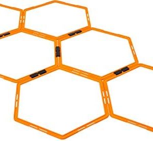 Max4out Hex Agility Rings Set of 6/12 Rings for Speed & Agility Footwork Training, Hexagon Ladder with Fitness Equipment Sport Workout Home Gym, Kids and Adults (Orange)