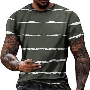 Men Shirts Casual Stylish Striped Short Sleeve Crew Neck Summer Muscle Fitness T Shirt Fashion Regular-Fit Shirt