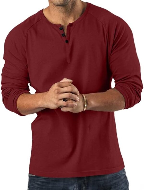 Mens 3 Button Henley Shirts Loose Fit V-Neck Shirt Classic Long Sleeve Henley