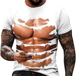 Men's 3D Muscle Printed T-Shirt Graphic Tees Short Sleeve Novelty T-Shirts Summer Shirts Fitness Tops for Teen Boys