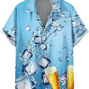 Men's Beer Lovers Hawaiian Shirt Oktoberfest Party Button Down Short Sleeve Casual Shirts for Men Beer Festival Tops