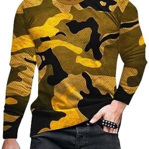 Men's Camouflage T-Shirt Sports Fitness Long Sleeve Military Camo Crewneck Vintage Shirts Performance T-Shirt