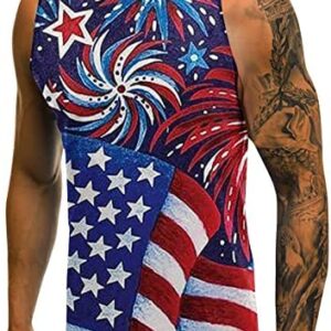 Men's Casual American Flag Tank Tops Summer Tees Fitness Gym Casual Sleeveless Muscle 4th of July Shirts Graphic Beach